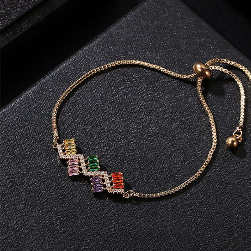 304 Stainless Steel Copper Gold Plated Casual Elegant Simple Style Drawstring Inlay One-Shaped Quadrilateral Bamboo Zircon Bracelets display picture 5