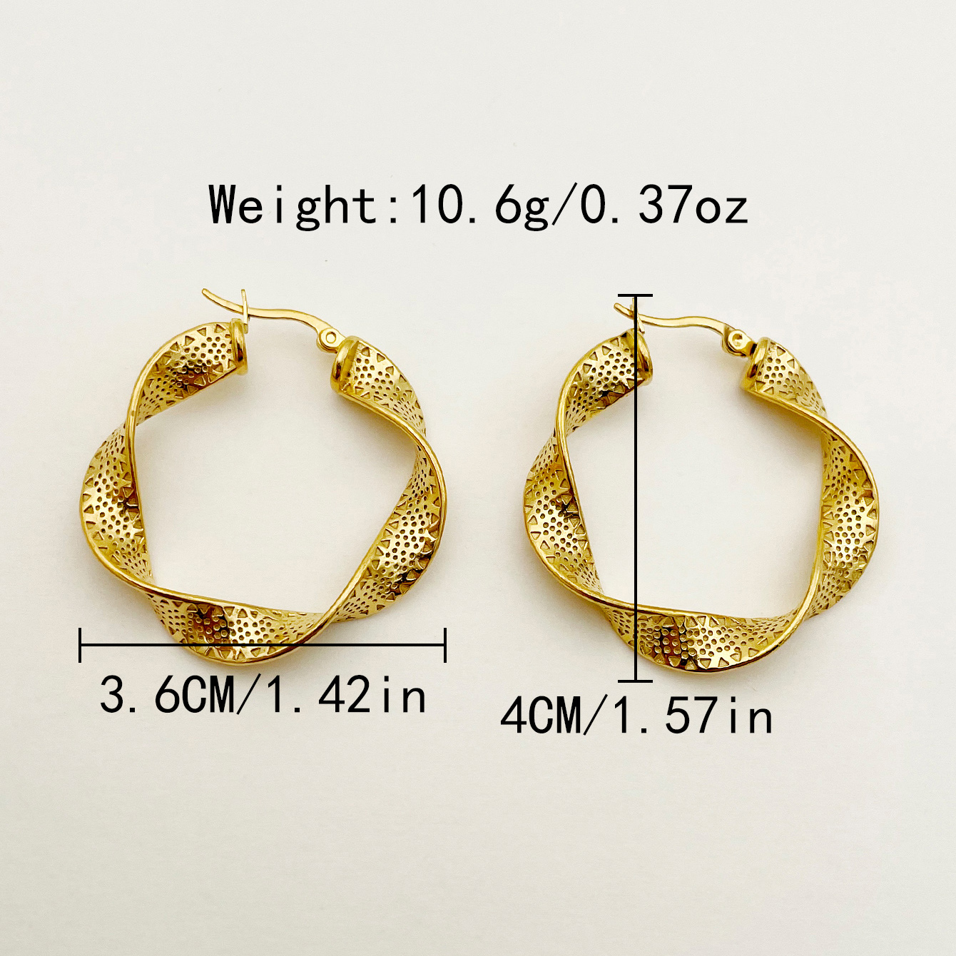 1 Pair Classical Simple Style Waves Plating 304 Stainless Steel 14K Gold Plated Hoop Earrings display picture 2
