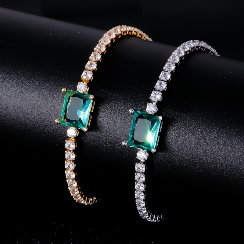Copper K Gold Plated Rhodium Plated Simple Style Plating Inlay Square Zircon Tennis Bracelet display picture 1
