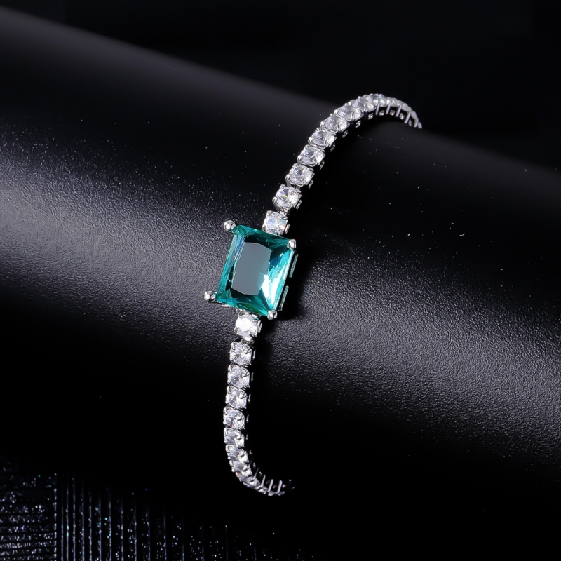 Copper K Gold Plated Rhodium Plated Simple Style Plating Inlay Square Zircon Tennis Bracelet display picture 6