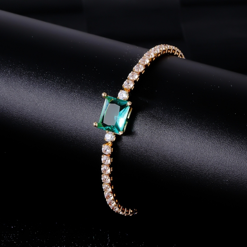 Copper K Gold Plated Rhodium Plated Simple Style Plating Inlay Square Zircon Tennis Bracelet display picture 5