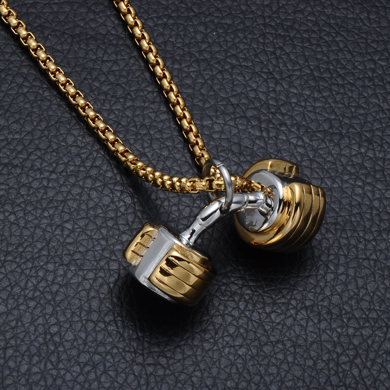 Hip-hop Retro Barbell Stainless Steel Pendant Necklace display picture 2