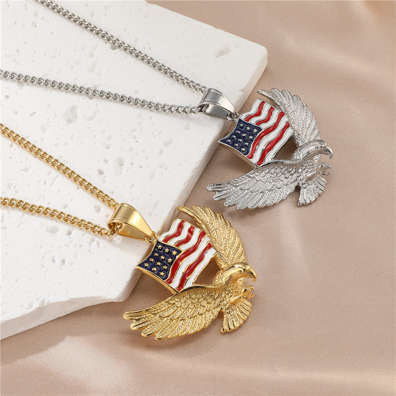 Vintage Style American Flag Stainless Steel Enamel Pendant Necklace display picture 1