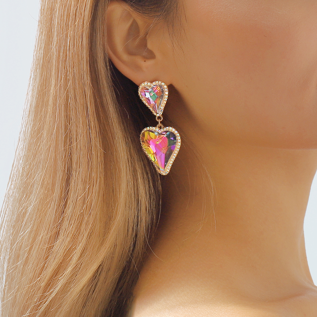 1 Pair Sweet Shiny Heart Shape Inlay Alloy Rhinestones Glass Drop Earrings display picture 5