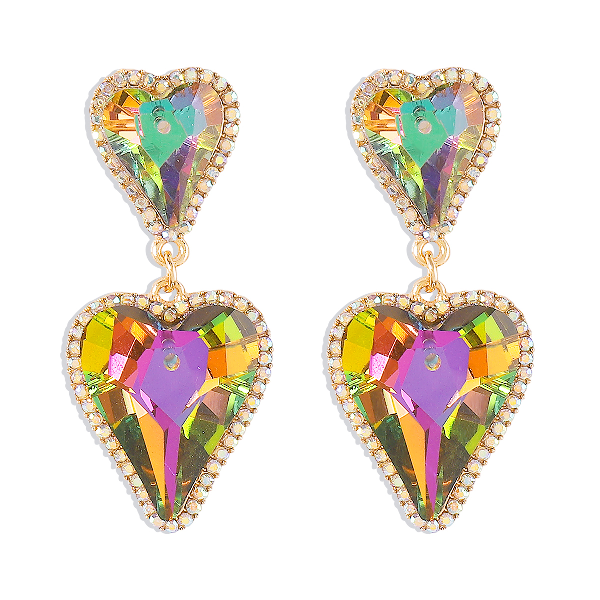 1 Pair Sweet Shiny Heart Shape Inlay Alloy Rhinestones Glass Drop Earrings display picture 3