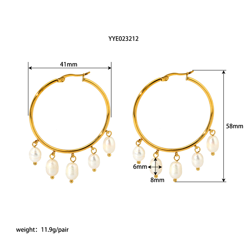 1 Pair Elegant Round Plating 201 Stainless Steel Freshwater Pearl 18K Gold Plated Drop Earrings display picture 2