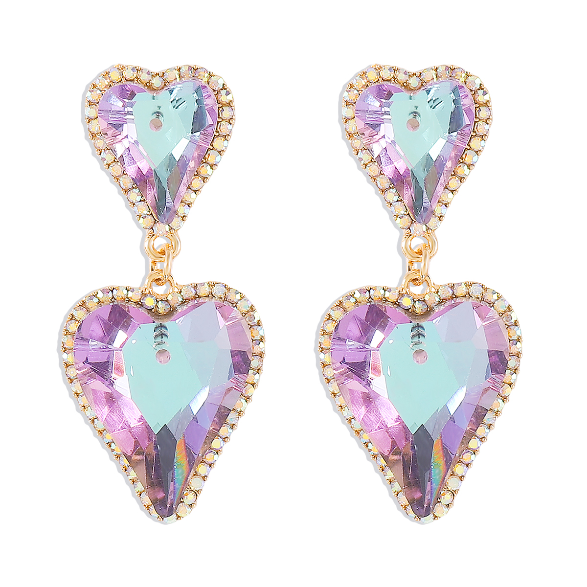 1 Pair Sweet Shiny Heart Shape Inlay Alloy Rhinestones Glass Drop Earrings display picture 2