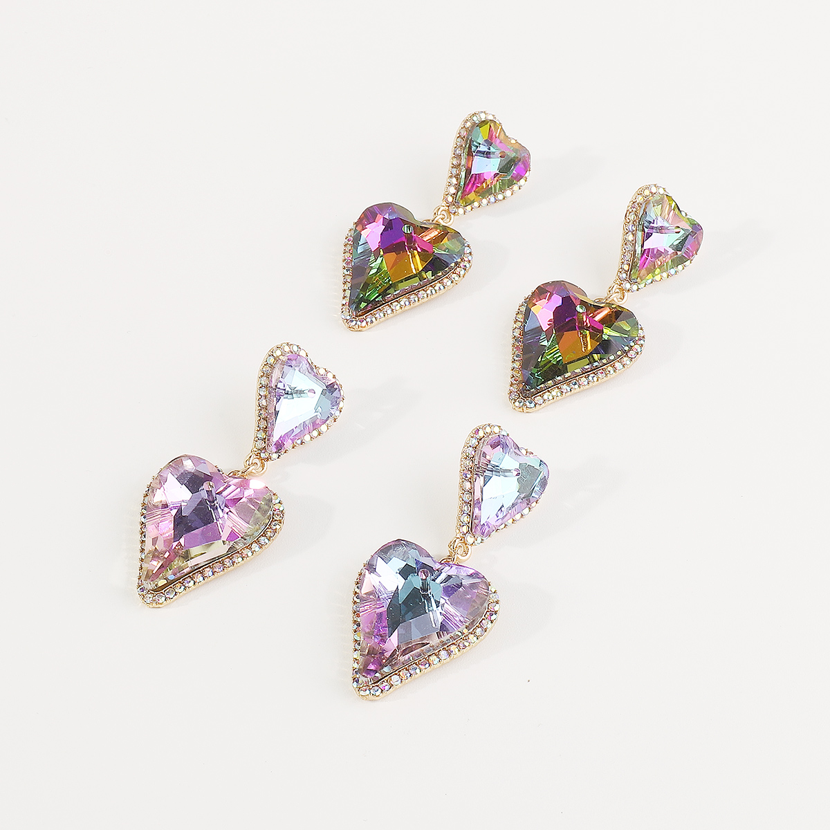 1 Pair Sweet Shiny Heart Shape Inlay Alloy Rhinestones Glass Drop Earrings display picture 7