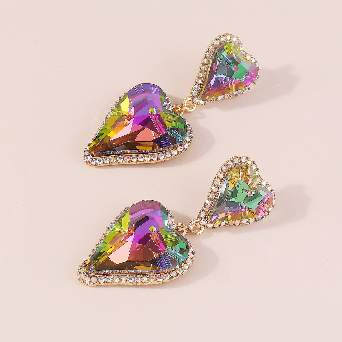 1 Pair Sweet Shiny Heart Shape Inlay Alloy Rhinestones Glass Drop Earrings display picture 9
