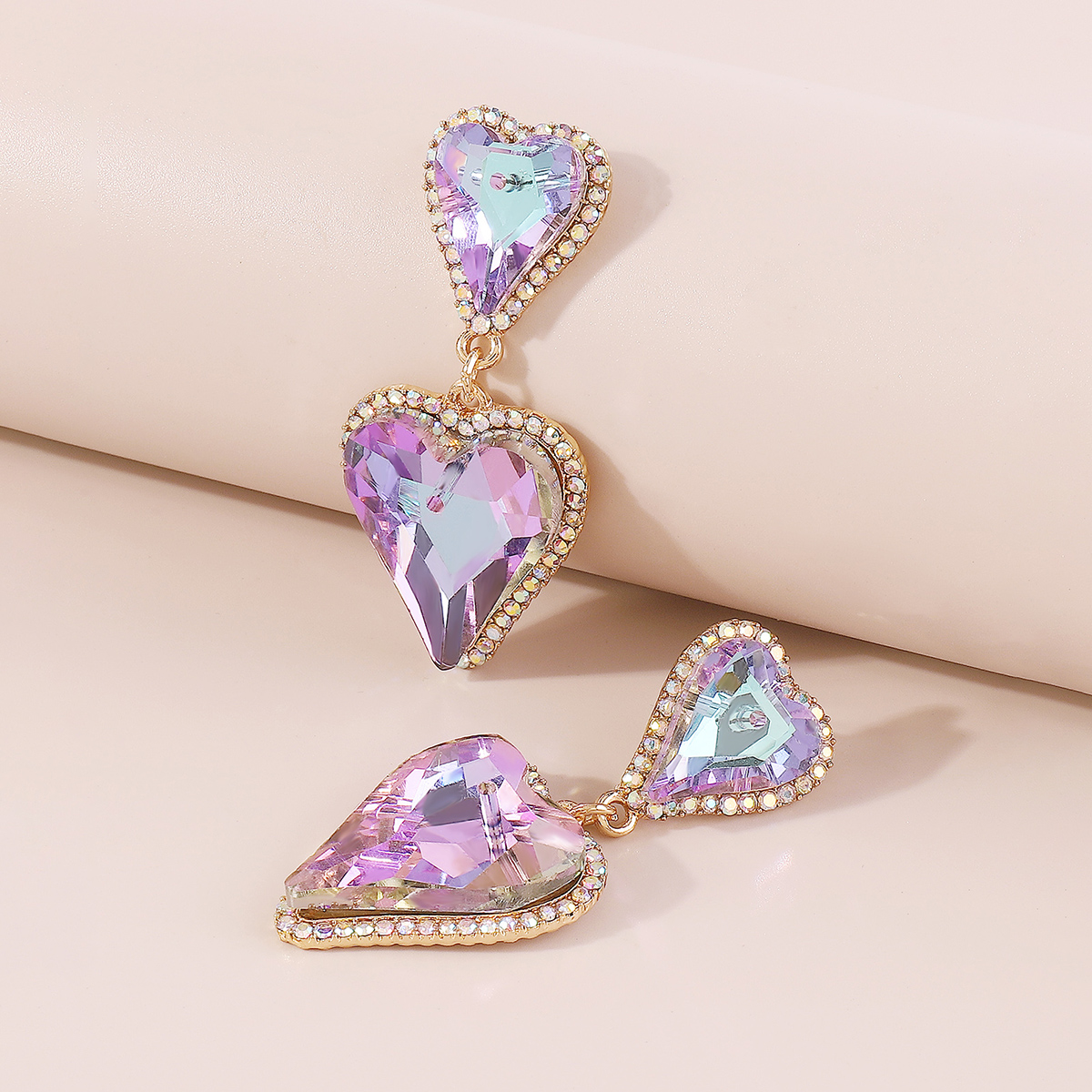 1 Pair Sweet Shiny Heart Shape Inlay Alloy Rhinestones Glass Drop Earrings display picture 10