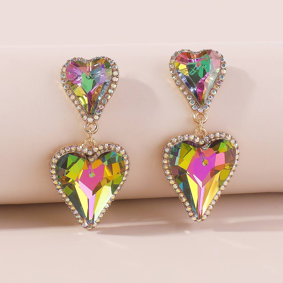 1 Pair Sweet Shiny Heart Shape Inlay Alloy Rhinestones Glass Drop Earrings display picture 13