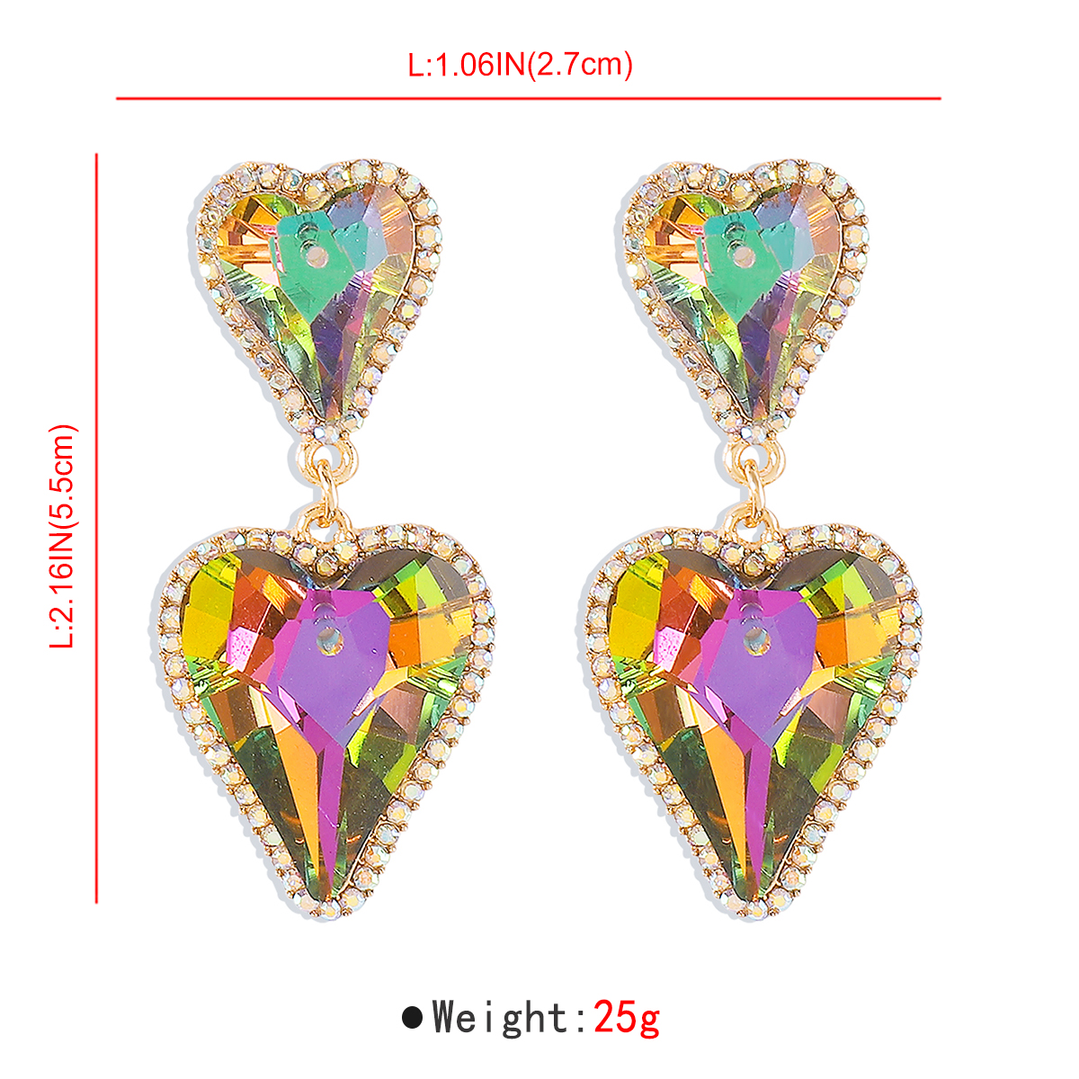 1 Pair Sweet Shiny Heart Shape Inlay Alloy Rhinestones Glass Drop Earrings display picture 14