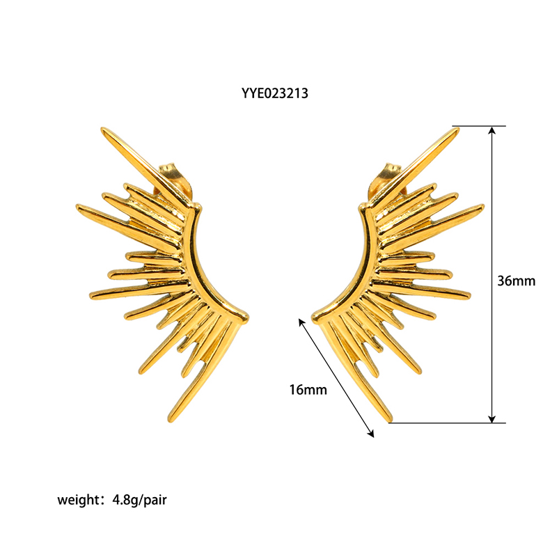1 Pair Retro Bohemian Wings Plating 304 Stainless Steel 18K Gold Plated Ear Studs display picture 4