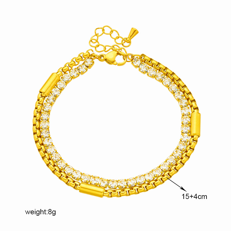 Simple Style Commute Round 304 Stainless Steel 18K Gold Plated Rhinestones Bracelets In Bulk display picture 1