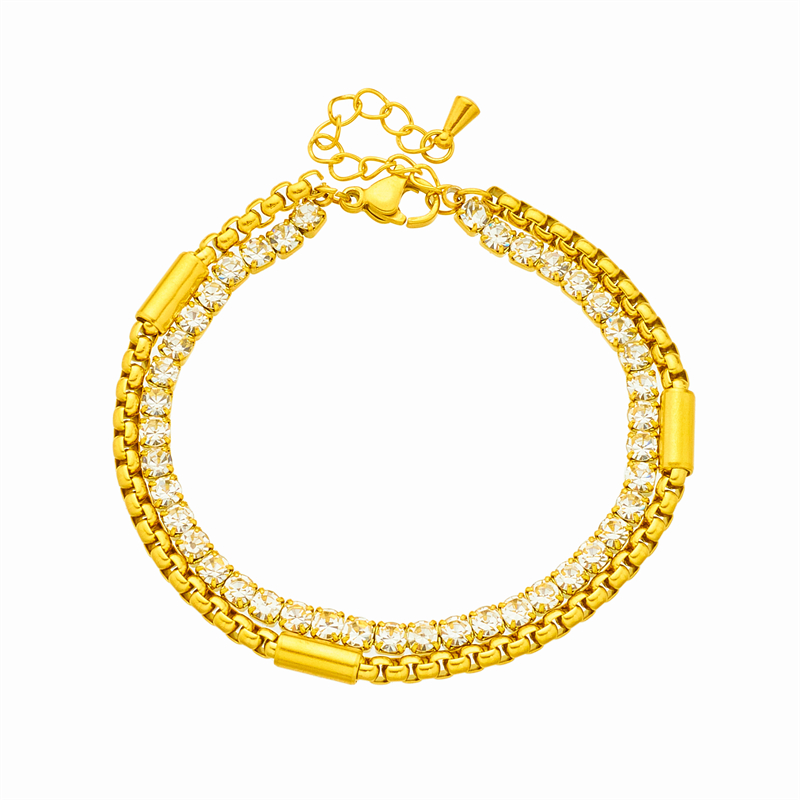 Simple Style Commute Round 304 Stainless Steel 18K Gold Plated Rhinestones Bracelets In Bulk display picture 2