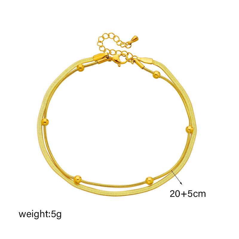 Vintage Style Solid Color 304 Stainless Steel Layered Plating 18K Gold Plated Women's Anklet display picture 1