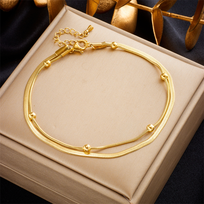 Vintage Style Solid Color 304 Stainless Steel Layered Plating 18K Gold Plated Women's Anklet display picture 5