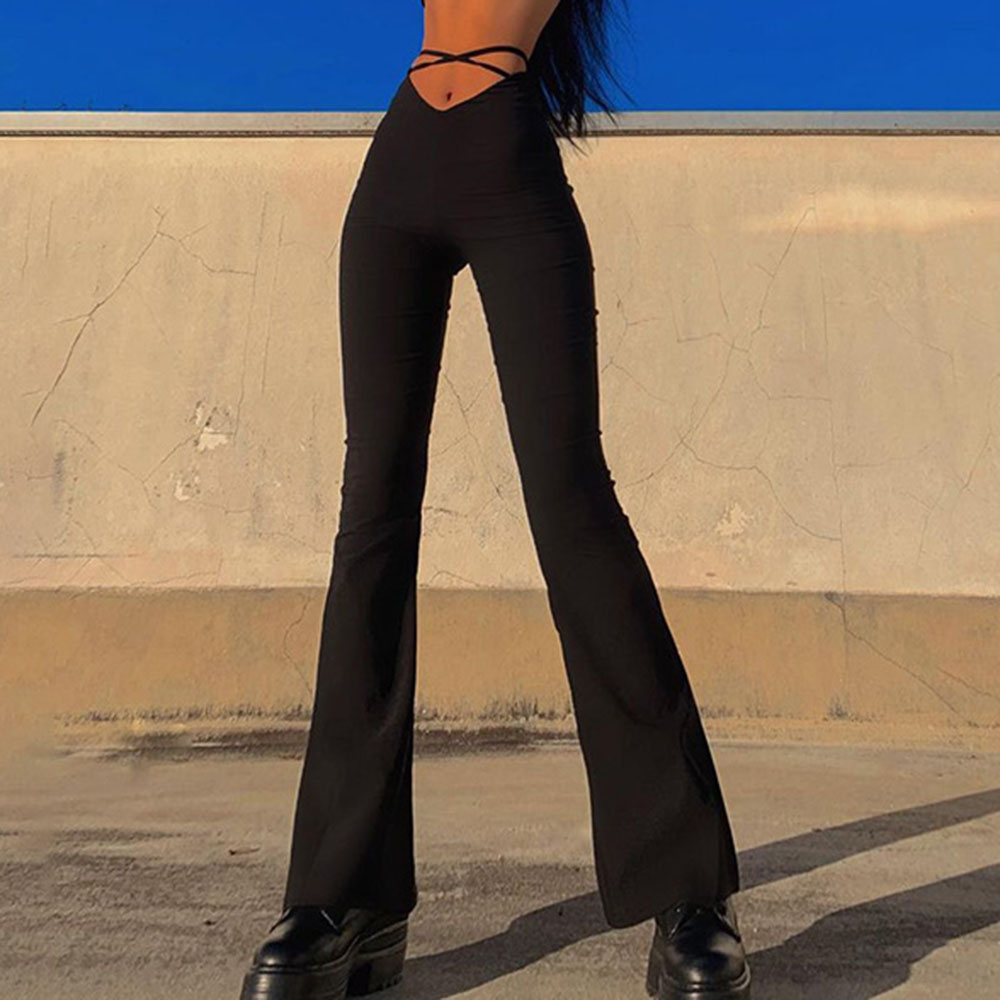 امرأة شارع جنسي اللون الصامد مكتمل الطول حزام سروال واسع display picture 3
