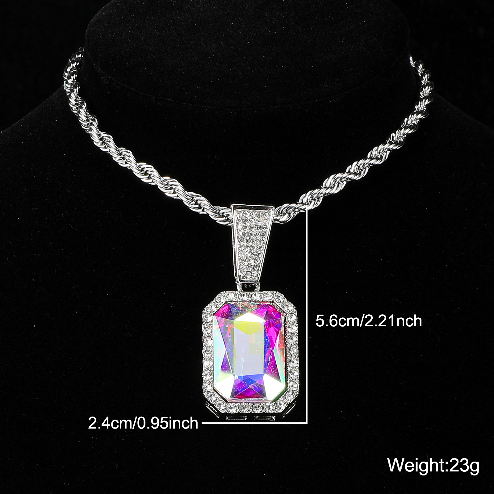 Lady Square Stainless Steel Alloy Inlay Artificial Gemstones Necklace display picture 3