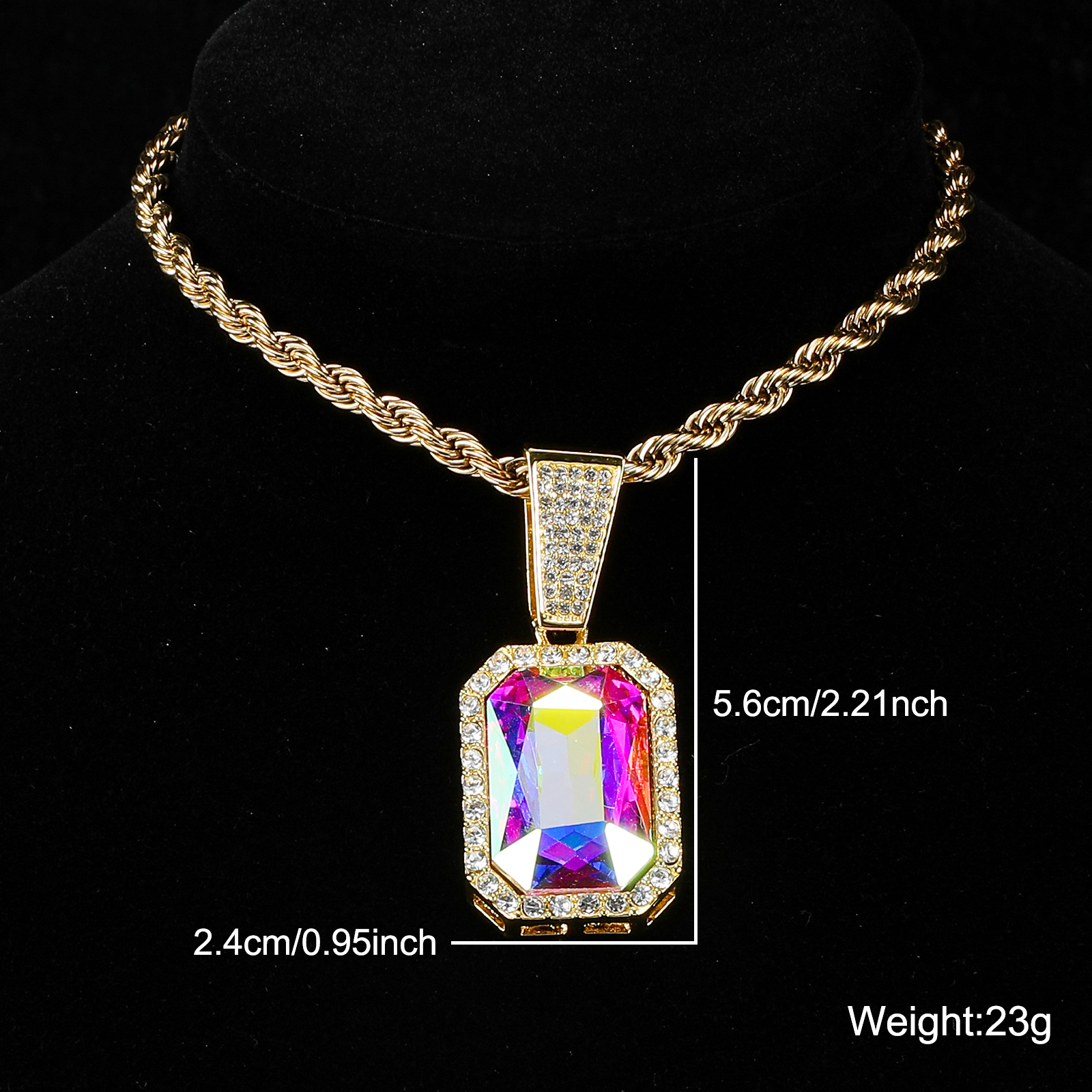 Lady Square Stainless Steel Alloy Inlay Artificial Gemstones Necklace display picture 4