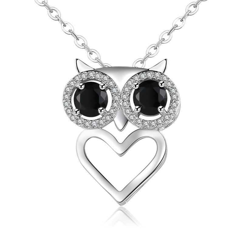 Wholesale Simple Style Round Heart Shape Owl 304 Stainless Steel Copper Plating Inlay Rhodium Plated Zircon Pendant Necklace display picture 3