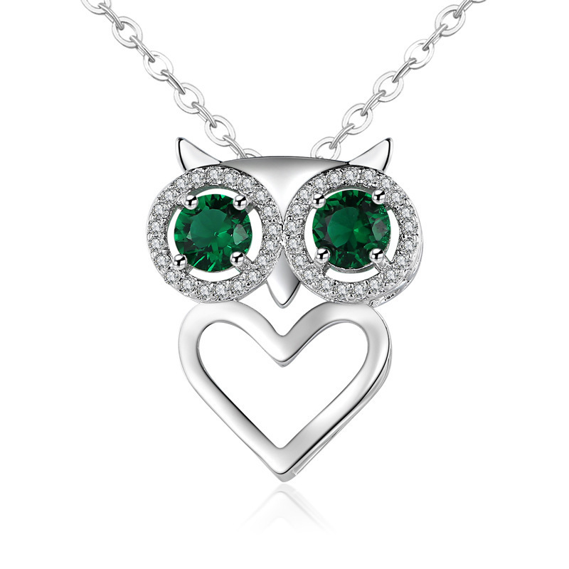 Wholesale Simple Style Round Heart Shape Owl 304 Stainless Steel Copper Plating Inlay Rhodium Plated Zircon Pendant Necklace display picture 7
