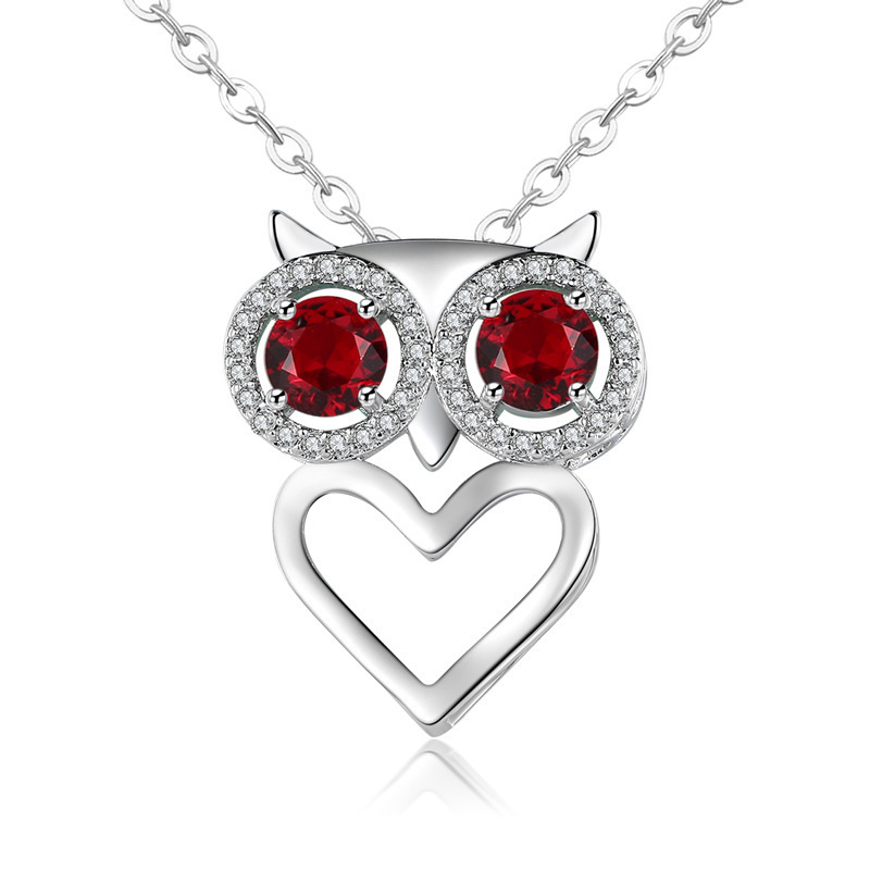 Wholesale Simple Style Round Heart Shape Owl 304 Stainless Steel Copper Plating Inlay Rhodium Plated Zircon Pendant Necklace display picture 4