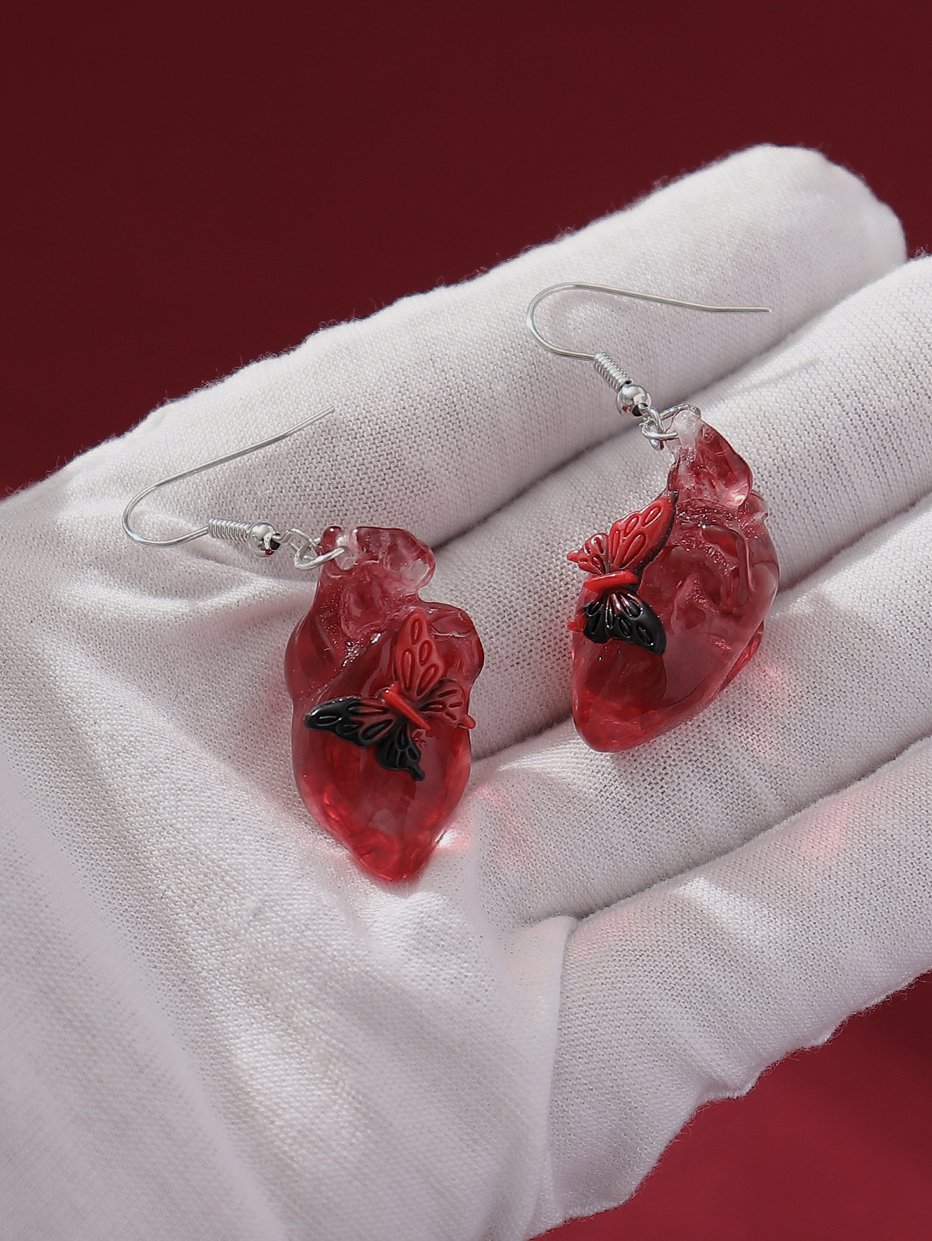 1 Pair Gothic Punk Butterfly Skull Three-dimensional Resin Drop Earrings display picture 8