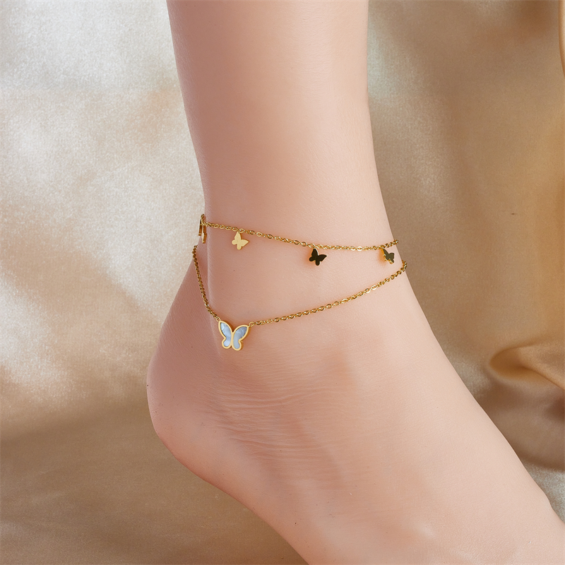Korean Style Castle 304 Stainless Steel Layered Plating 18K Gold Plated Women's Anklet display picture 6