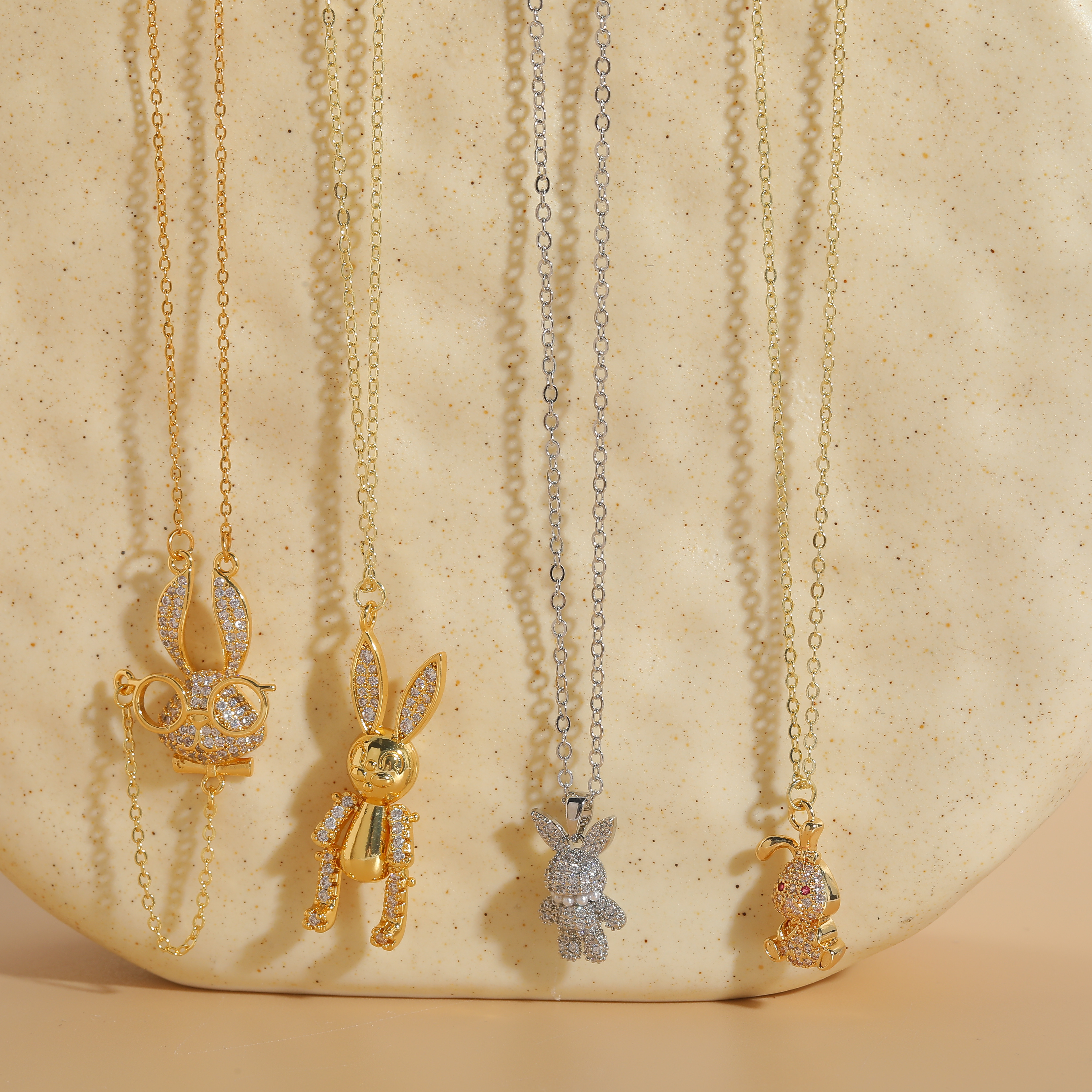 Classic Style Rabbit Copper 14k Gold Plated Zircon Necklace In Bulk display picture 6