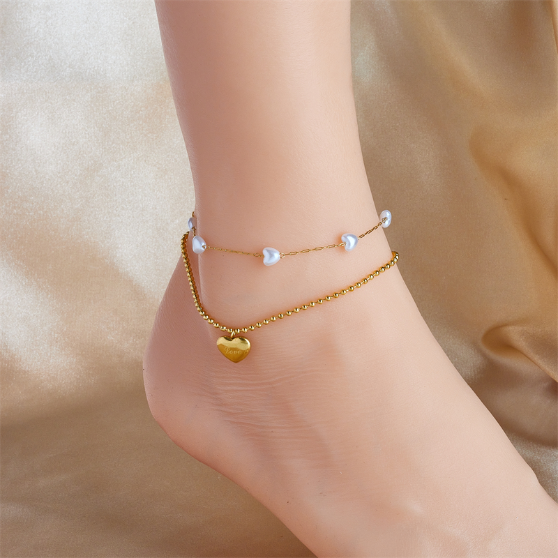 Korean Style Heart Shape 304 Stainless Steel Plating 18K Gold Plated Women's Anklet display picture 6