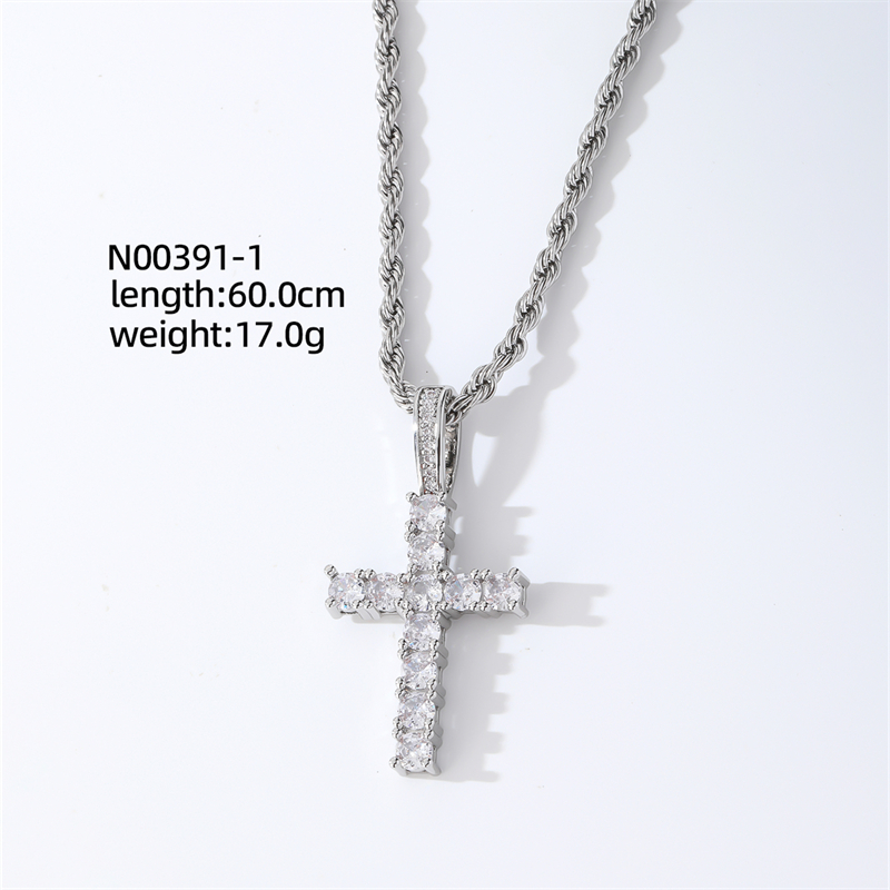 Hip-Hop Cross 304 Stainless Steel Copper Plating Inlay Zircon K Gold Plated Rhodium Plated Women's Pendant Necklace display picture 2