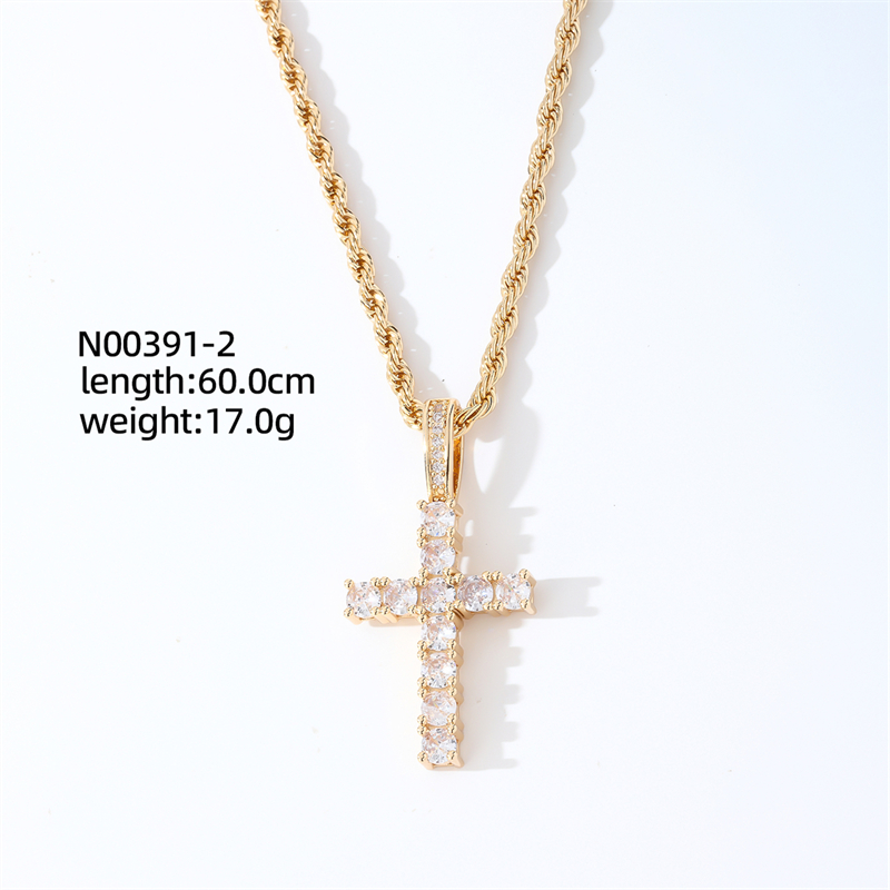 Hip-Hop Cross 304 Stainless Steel Copper Plating Inlay Zircon K Gold Plated Rhodium Plated Women's Pendant Necklace display picture 1