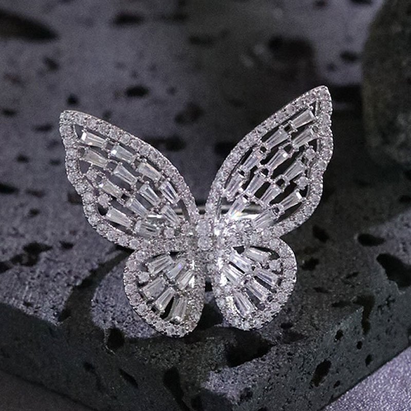Style Simple Libellule Papillon Argent Sterling Incruster Zircon Anneaux display picture 3