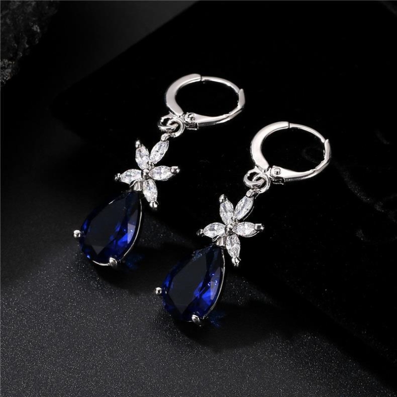 1 Pair Simple Style Water Droplets Plating Inlay Copper Zircon Rhodium Plated Drop Earrings display picture 2