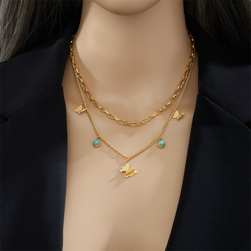 Acier Inoxydable 304 Plaqué Or 18K Style Vintage Couches Placage Papillon Collier En Couches display picture 6