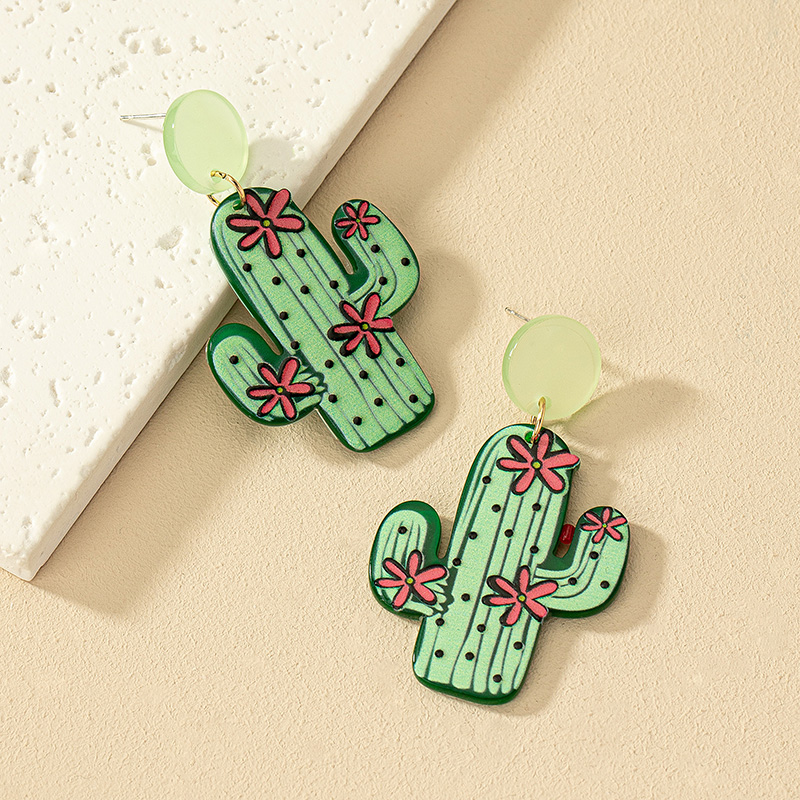 1 Pair Marine Style Simple Style Cactus Grape Arylic Drop Earrings display picture 2