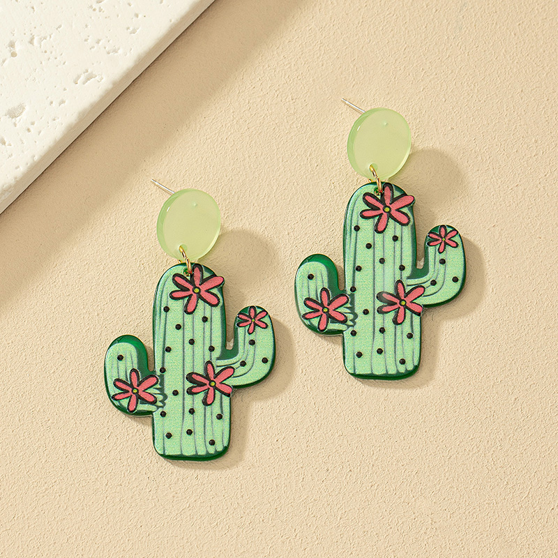 1 Pair Marine Style Simple Style Cactus Grape Arylic Drop Earrings display picture 3