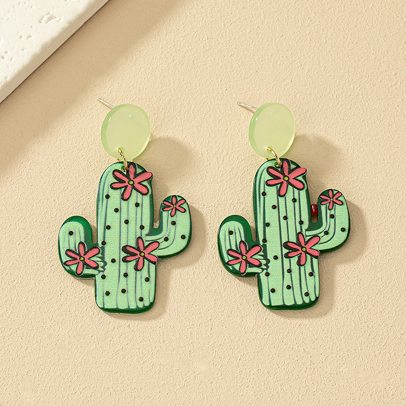1 Pair Marine Style Simple Style Cactus Grape Arylic Drop Earrings display picture 4