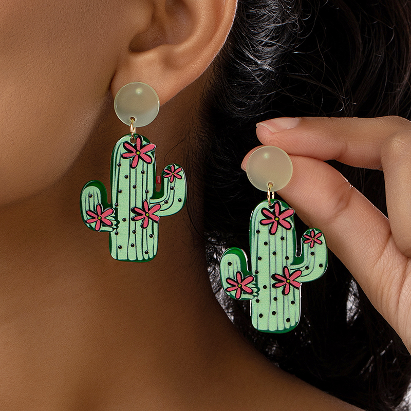 1 Pair Marine Style Simple Style Cactus Grape Arylic Drop Earrings display picture 5