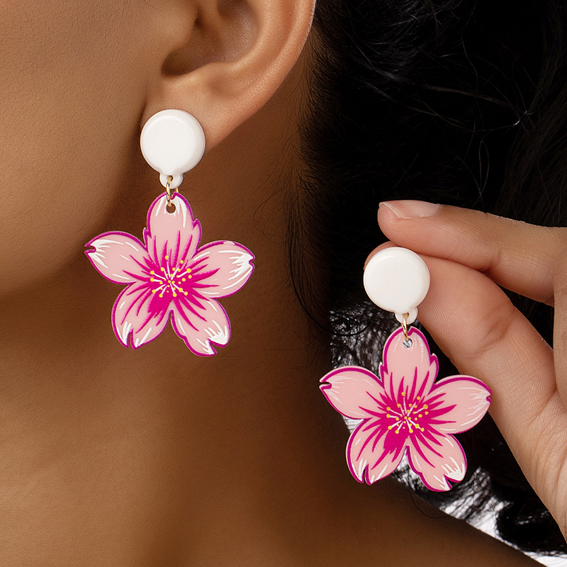 1 Pair Sweet Commute Flower Plating Arylic Drop Earrings display picture 1