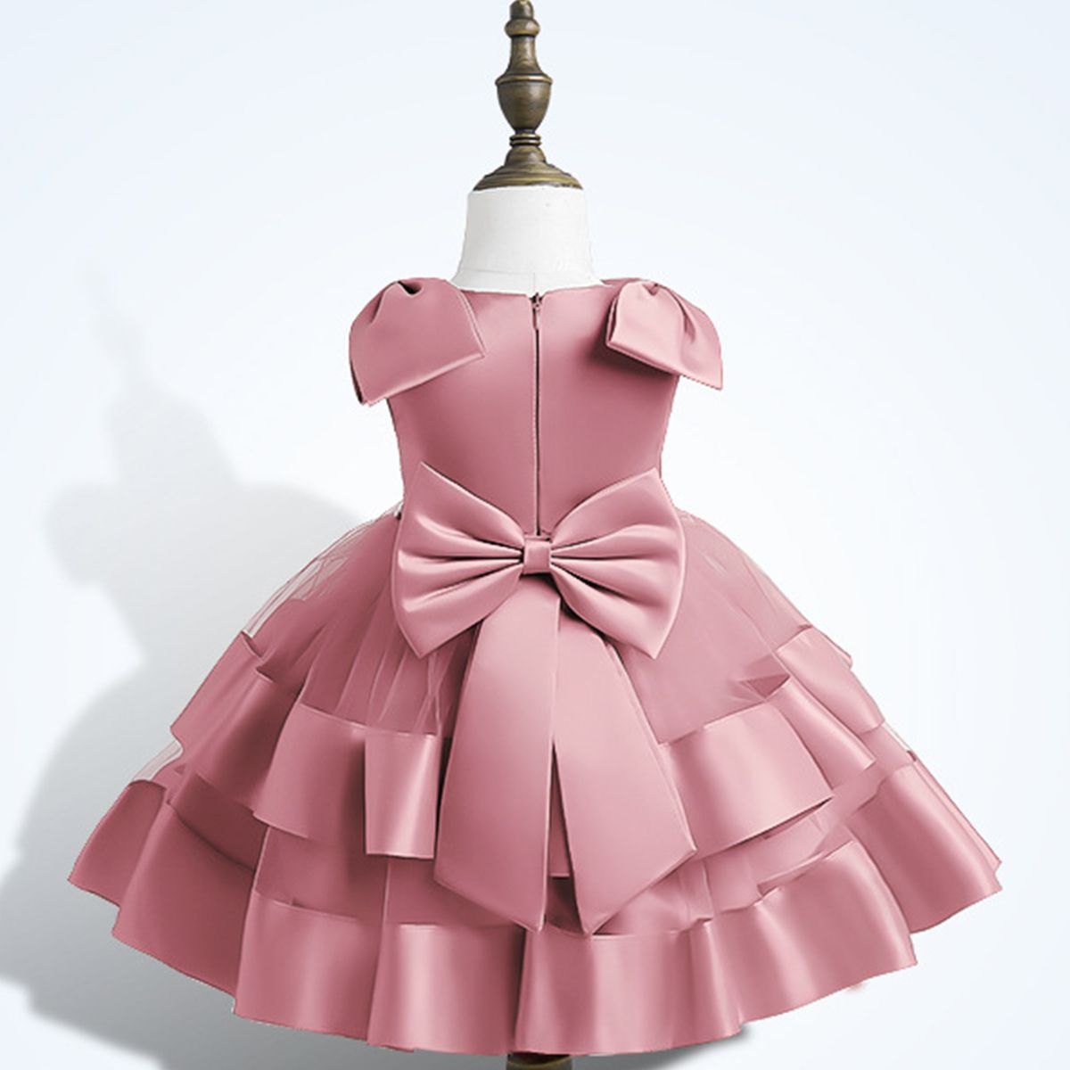Elegant Princess Cute Solid Color Layered Bowknot Polyester Girls Dresses display picture 1