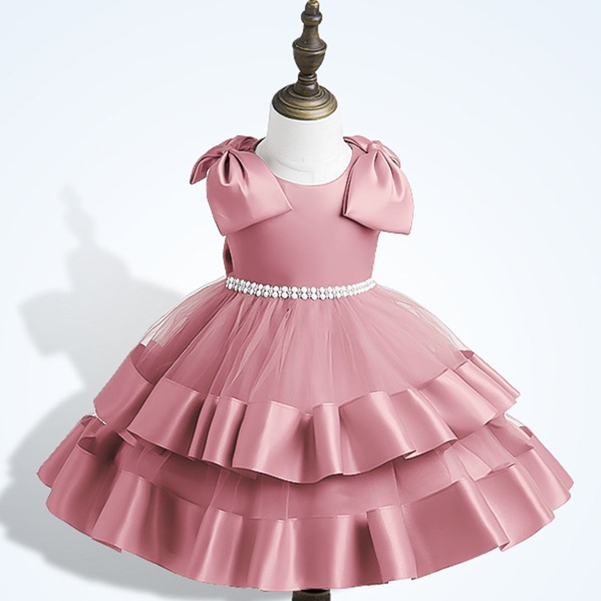 Elegant Princess Cute Solid Color Layered Bowknot Polyester Girls Dresses display picture 2