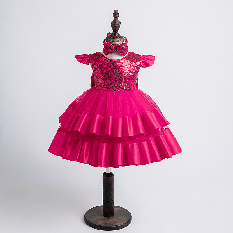 Elegant Prinzessin Einfarbig Pailletten Schleife Polyester Mädchen Kleider display picture 1