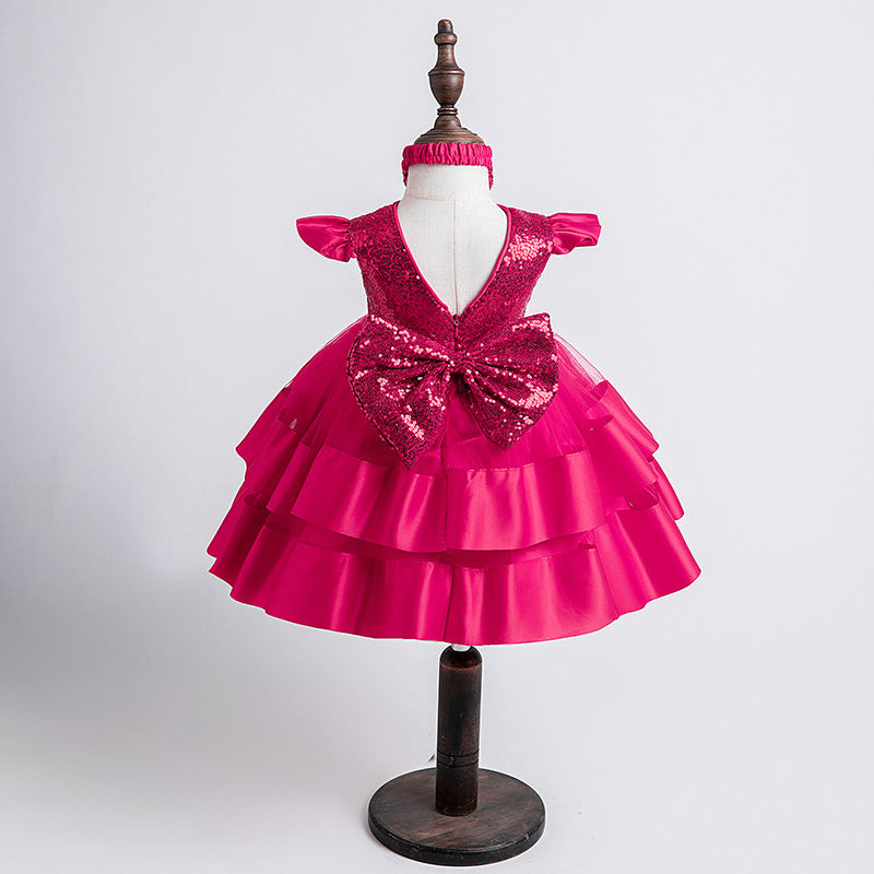 Elegant Prinzessin Einfarbig Pailletten Schleife Polyester Mädchen Kleider display picture 3