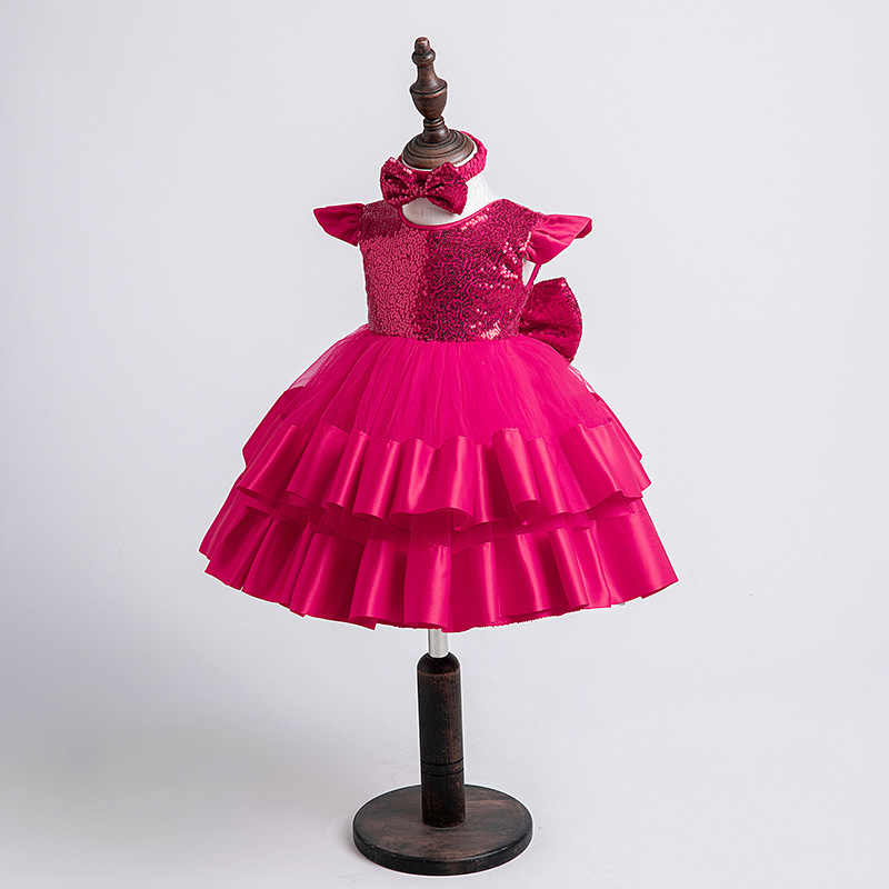 Elegant Prinzessin Einfarbig Pailletten Schleife Polyester Mädchen Kleider display picture 2