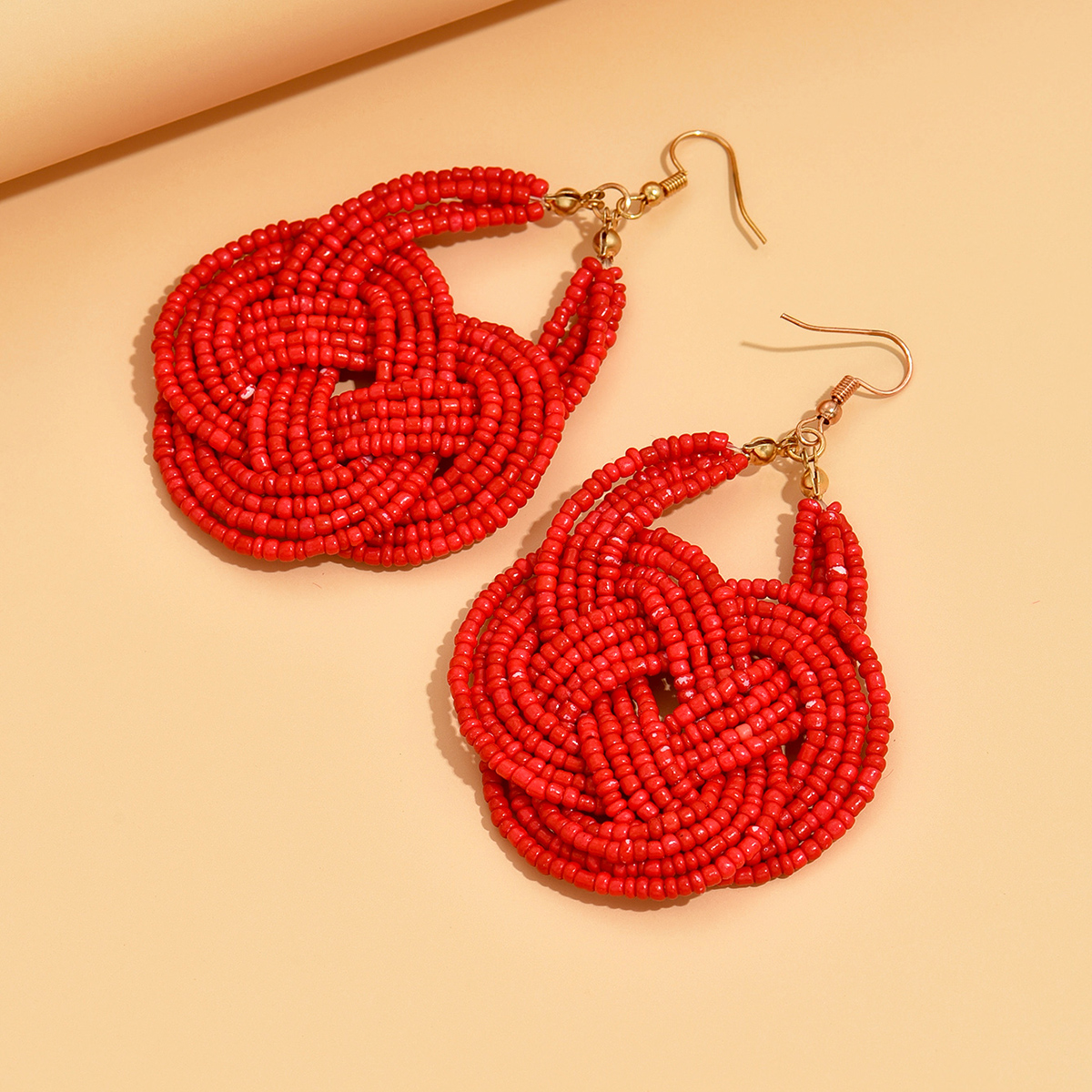 1 Pair Retro Ethnic Style Knot Beaded Handmade Plating Plastic Copper 18K Gold Plated Drop Earrings display picture 2