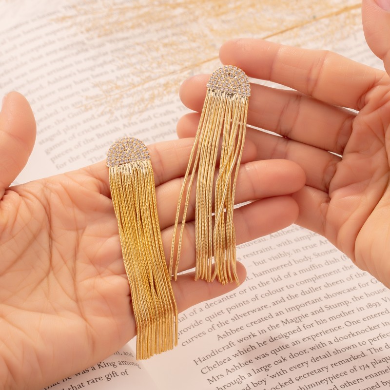 1 Pair Simple Style Tassel Plating Stainless Steel Gold Plated Drop Earrings display picture 2