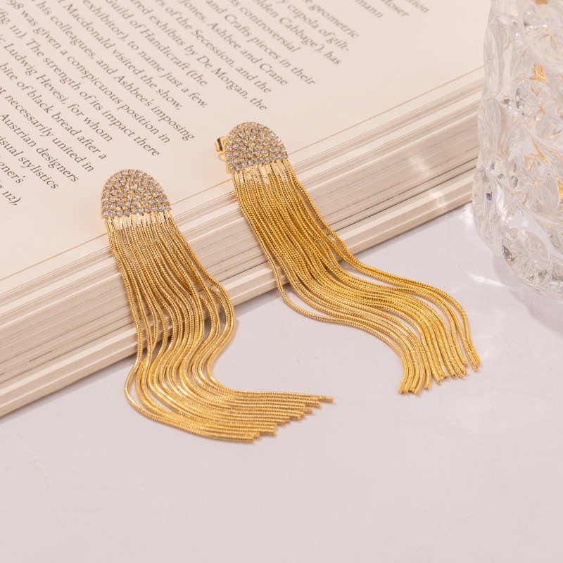 1 Pair Simple Style Tassel Plating Stainless Steel Gold Plated Drop Earrings display picture 1