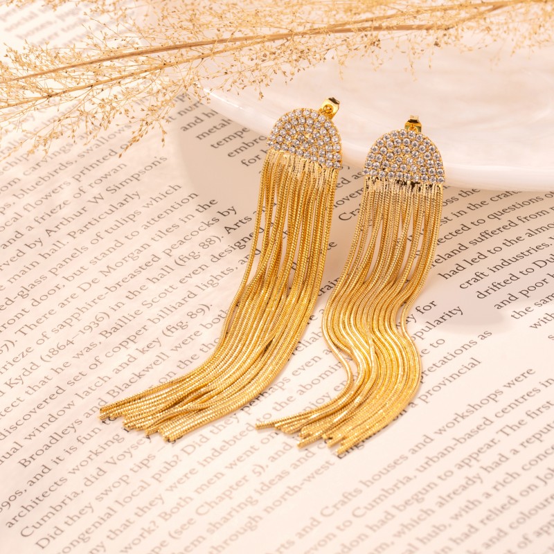 1 Pair Simple Style Tassel Plating Stainless Steel Gold Plated Drop Earrings display picture 4
